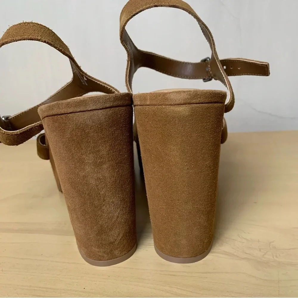 Splendid Piper Platform Slingback Chunky Sandals Brown Suede Block Heel Size 9.5